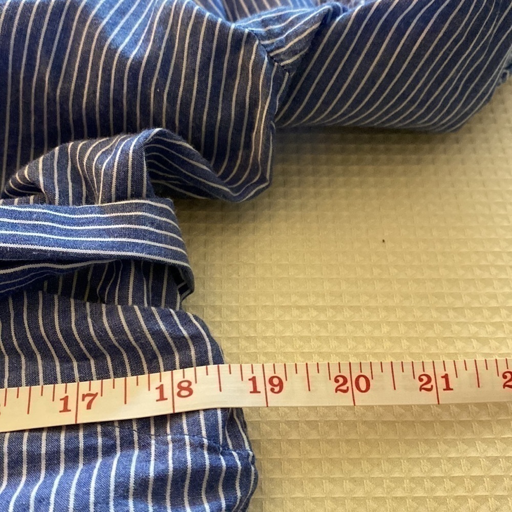 BEACH Lunch Lounge Collection Cotton Faux Wrap Shirt SzM Blue White Pin Stripe - Picture 10 of 16